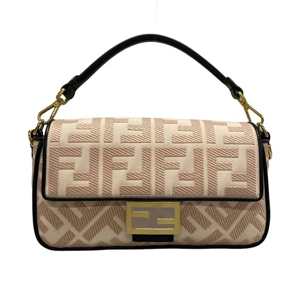 Auth FENDI Mamma Baguette/Zucca Pattern 8BR600 Pink Beige Black Jacquard Leather - Picture 1 of 16